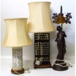 Art Nouveau style table lamp & two modern Chinese table lamps No condition reports for this sale