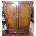 Early 20th century oak tacobean style 2 door wardrobe No condition reports for this sale