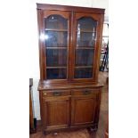 Edwardian mahogany glazed bookcase on cupboard - maker Ray & Miles Liverpool No condition reports