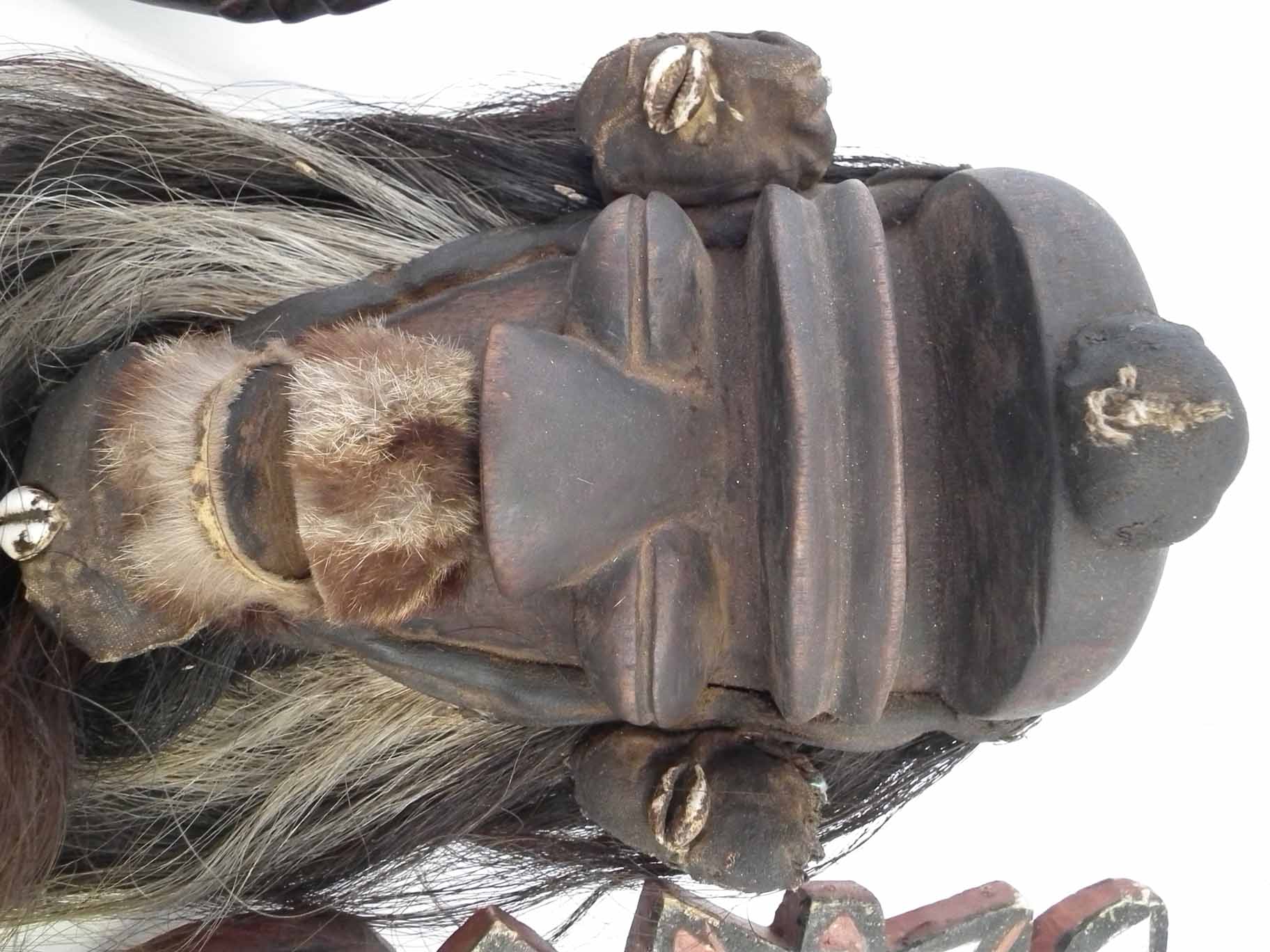 Bete mask, carved wood with filled back, applied animal fur, and hair. Also a small Burkina Faso - Image 4 of 7