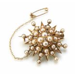 Victorian pearl and diamond set star brooch, the full set star comprising a central circular cluster