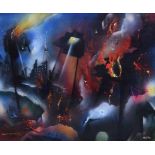 David Wilde (1918-1978), "Defeat of the Martians (III)", signed and titled, acrylic on board, 50 x