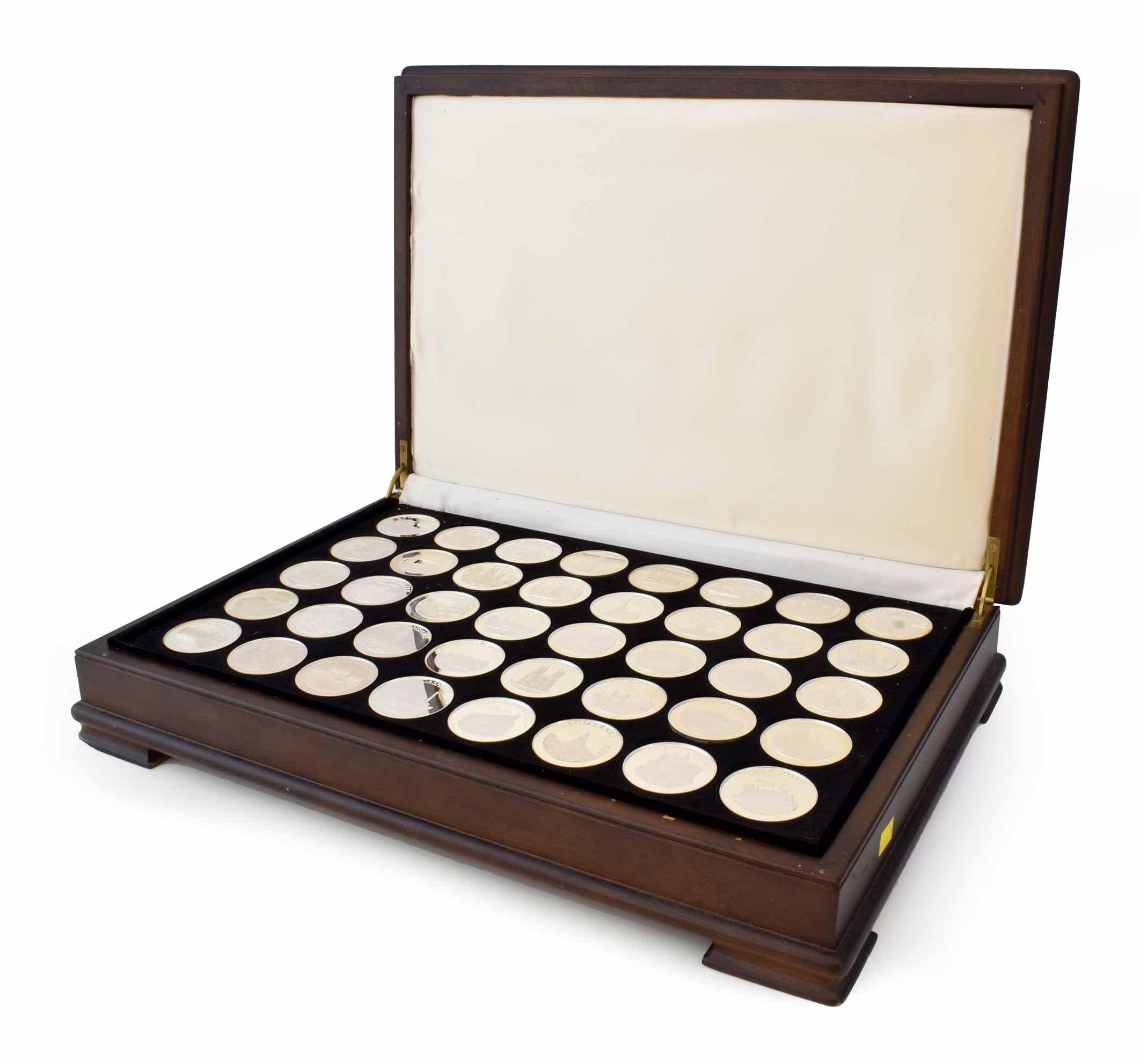 Quantity of Birmingham mint 'Ancient Counties of England' silver coins (40) complete in mahogany