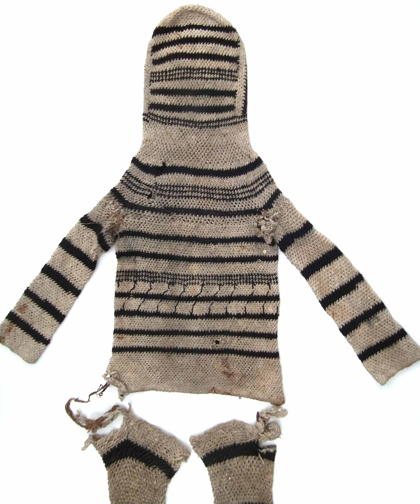 Juju Witch Doctor's costume, white and black dyed knitted fabric, 142cm high Provenance: collected - Image 2 of 15