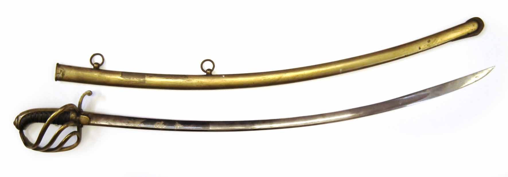 1822 type Cavalry sabre by Weyersberg Solingen, with etched blue and gilt blade, brass guard and