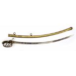 1822 type Cavalry sabre by Weyersberg Solingen, with etched blue and gilt blade, brass guard and