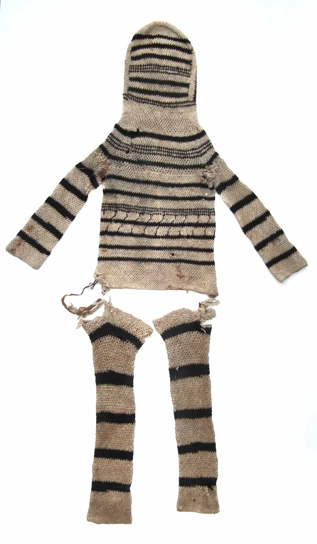 Juju Witch Doctor's costume, white and black dyed knitted fabric, 142cm high Provenance: collected