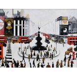 John Hanley (British, 1947-), "City Life", signed, oil on canvas, 59 x 79cm.; 23.25 x 31.25in.