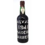 Malvazia 1941 Madeira Barbeito port, (1 bottle) Condition report: minor scuffs to the wax seal. No