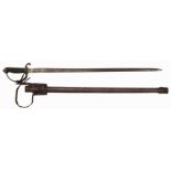 George V Artillery Officer's sword, with leather covered scabbard, etched blade monogrammed H&H