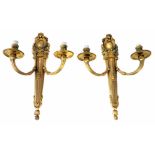 A pair of late 19th century gilt brass twin branch wall lights (2). Height 44cm Condition report: