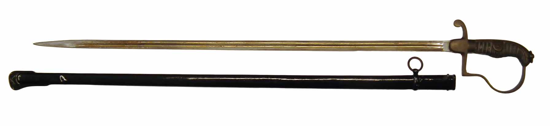 Imperial German dress sword, with polished blade, plain brass guard, wire bound fish skin grip and