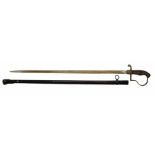 Imperial German dress sword, with polished blade, plain brass guard, wire bound fish skin grip and