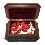 Jacques Staunton of London 1851-2 ivory chess set. One side natural, the other red. White king