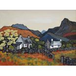 David Barnes (1943-), "Snowdonian Cottages", signed on verso, oil on board, 29.5 x 39.5cm.; 11.5 x