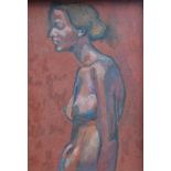 Hans Schwarz (Austrian/British, 1922-2003), Standing nude against red background, oil on board, 78.5