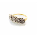 Yellow gold five stone diamond ring, round brilliant cut diamonds, weighing approximately 0.60ct,