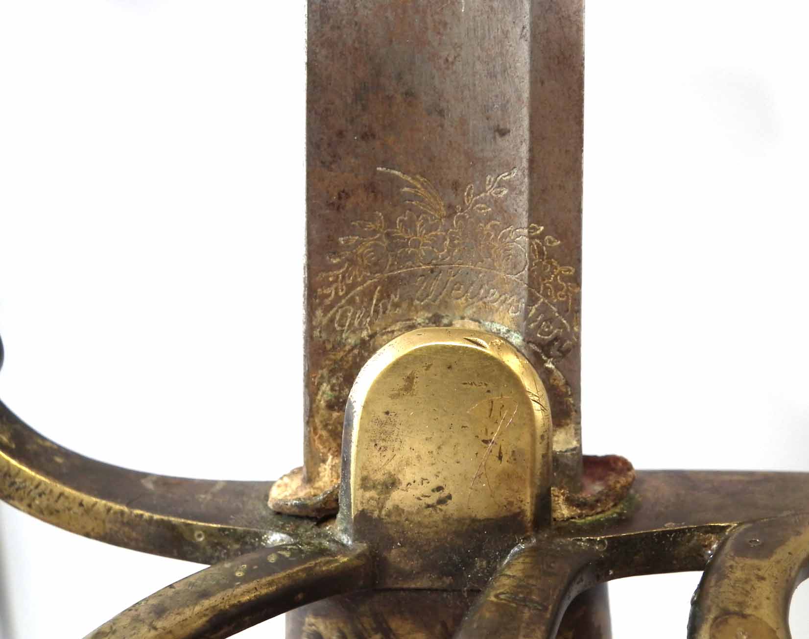 1822 type Cavalry sabre by Weyersberg Solingen, with etched blue and gilt blade, brass guard and - Image 12 of 14