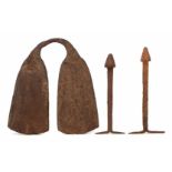 Two Lobi iron phallus, also a Tiv gong, 25cm high Provenance: collected by the vendor whilst