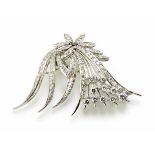 18ct white gold and platinum diamond set stylized spray brooch, a total of 97 round brilliant and