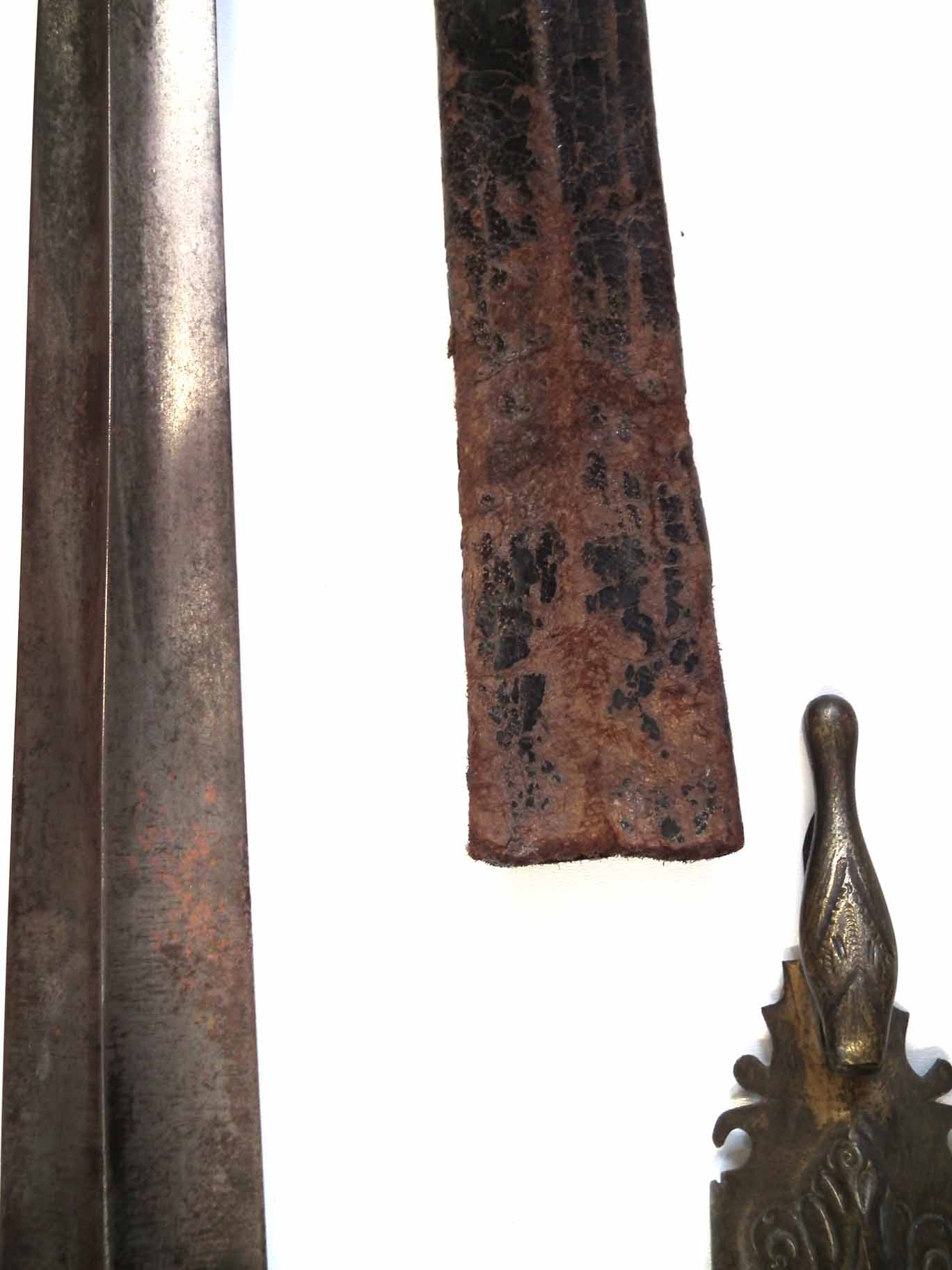 Court sword, with triangular form rapier blade and brass guard embossed with figures, with - Image 4 of 15