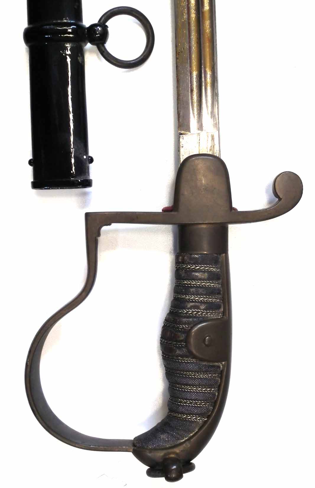 Imperial German dress sword, with polished blade, plain brass guard, wire bound fish skin grip and - Image 2 of 8