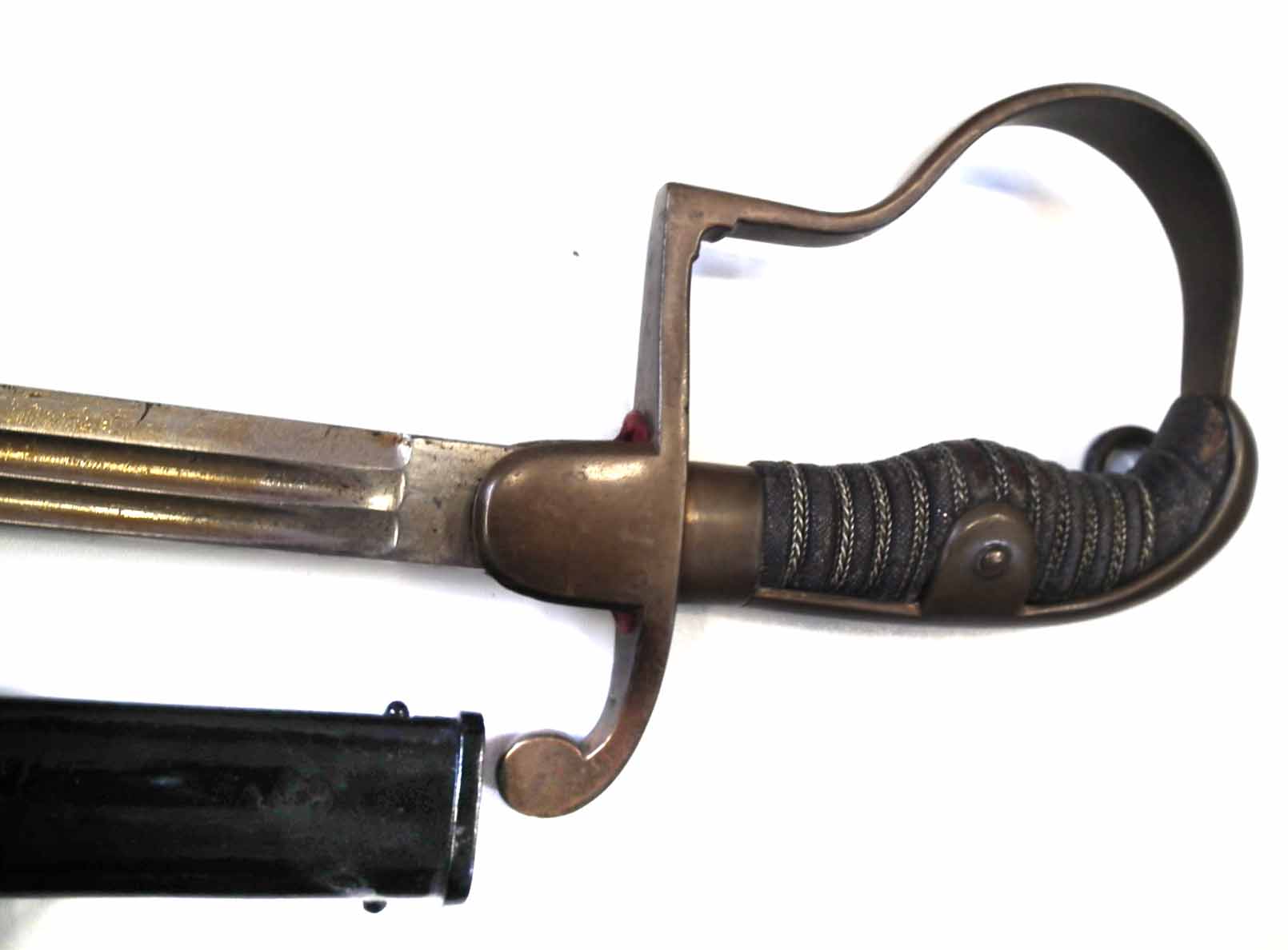 Imperial German dress sword, with polished blade, plain brass guard, wire bound fish skin grip and - Image 7 of 8