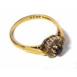 18ct gold sapphire and small diamond cluster ring No condition reports for this sale.