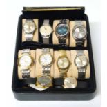 Collection of ten steel/gold plated men's wristwatches to include Hamilton, Waltham, Bulova etc.