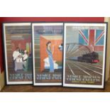 Three framed Orient Express railway posters after Pierre Felix Masseau, circa 1980's (3). No