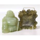 Jade Buddah also a soapstone brush washer. No condition reports for this sale.