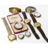 9 assorted wristwatches to include: Two silver small pocket watches, two white metal ladie's early