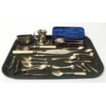 A quantity of small silver flatware comprising a boxed fork and spoons set (Victorian), seven