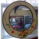 Circular floral painted mirror. No condition reports for this sale.