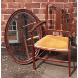 Edwardian Elbow Chair and oval wall mirror No condition reports for this sale.