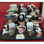 Seven Royal Doulton character jugs, four minature character jugs plus commemorative ceramics. No