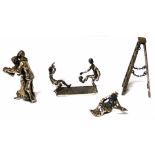 4 sterling silver miniatures to include 2 x footballers, a dancing couple, a seated figure and a