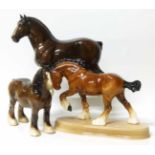 Beswick Spirit of earth on Ceramic Base, Burnham Beauty and one other shire horse. No condition