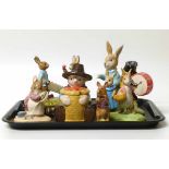 Beswick Peter and Benjamin picking apples, also Flopsy and Benjamin, Hunca Munca, Peter Rabbit,