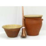 Terracotta crock, one other and a coaching horn. No condition reports for this sale.