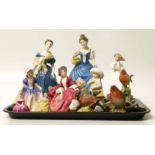 Eight Royal Doulton ladies two Beswick birds and a Country Artists model. No condition reports for