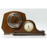 A 1930's Art Deco mantel clock, chiming on a bell and four part carillion, plus one other. No