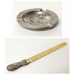 Silver handled page-turner with an ivory blade (silver marks rubbed) Together with a silver ash tray