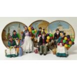 Royal Doulton balloon seller, balloon man, biddy penny farthing and silks and ribbons together