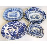 Eight Staffordshire blue transfer meat plates together with two chargers. No condition reports for