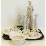 A pair of continental wall plaques and one other, A pair of Franklin Mint candle figures, Capo Di