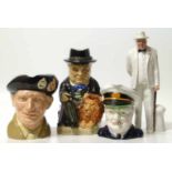 Royal Doulton Winston Churchill figure, Monty jug, Burleigh character and a Kevin Francis
