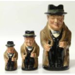 Graduated set of three Royal Doulton "Winston Churchill" Toby jugs No condition reports for this