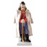 Herend figure of a gentleman, modelled by J. Istok, dressed in winter overcoat and hat holding a