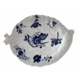 Early Worcester cos lettuce leaf dish circa 1760, painted with the Blown Tulip leaf dish pattern